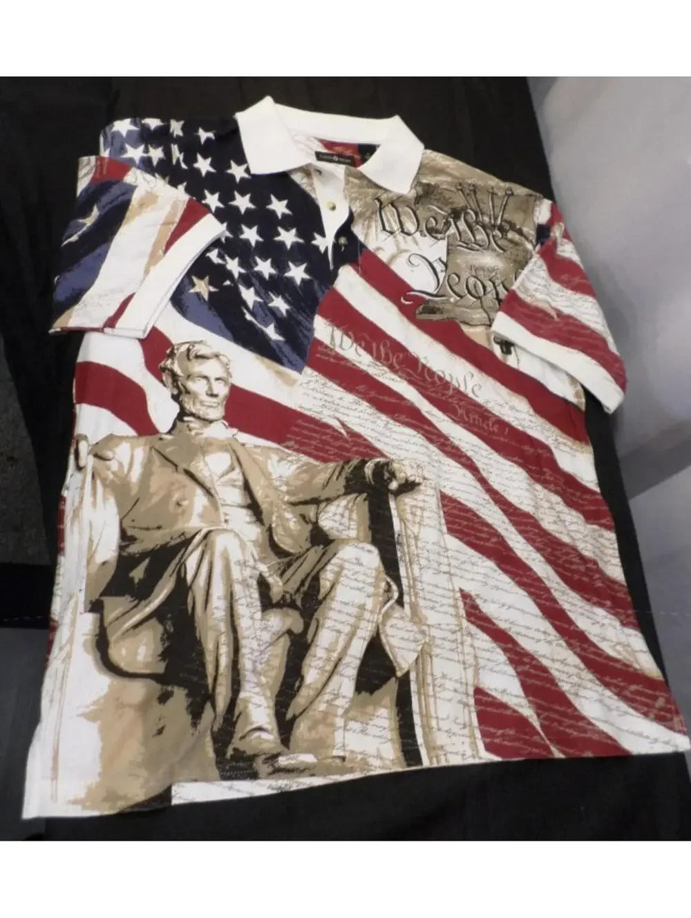 DESIGNER COTTON TRADERS WE THE PEOPLE COTTON POLO AMERICAN FLAG SHIRT MEDIUM - Picture 1 of 12